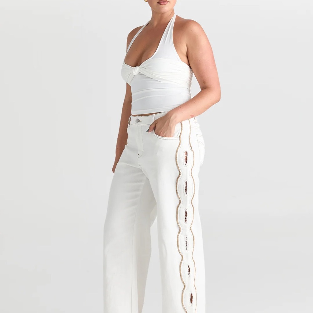 Sasha Therese White Jeans with Side Detailing